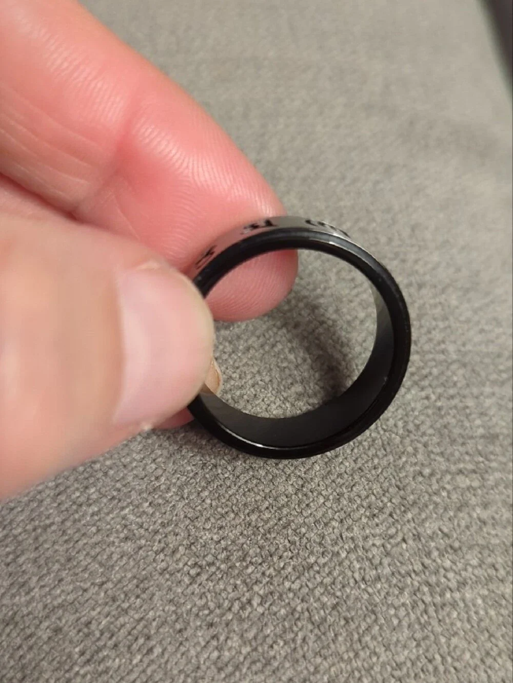 Engraved Script Stainless Steel Spinner Ring - Two-Tone Silver & Black